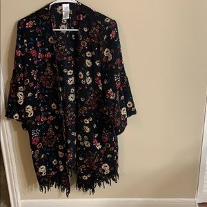 Floral Cardigan with Tassels and Flared Sleeves